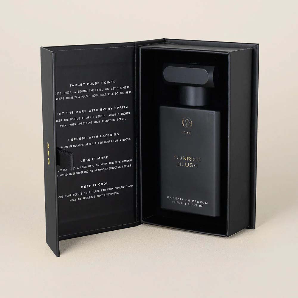 a bottle of perfume in a black box