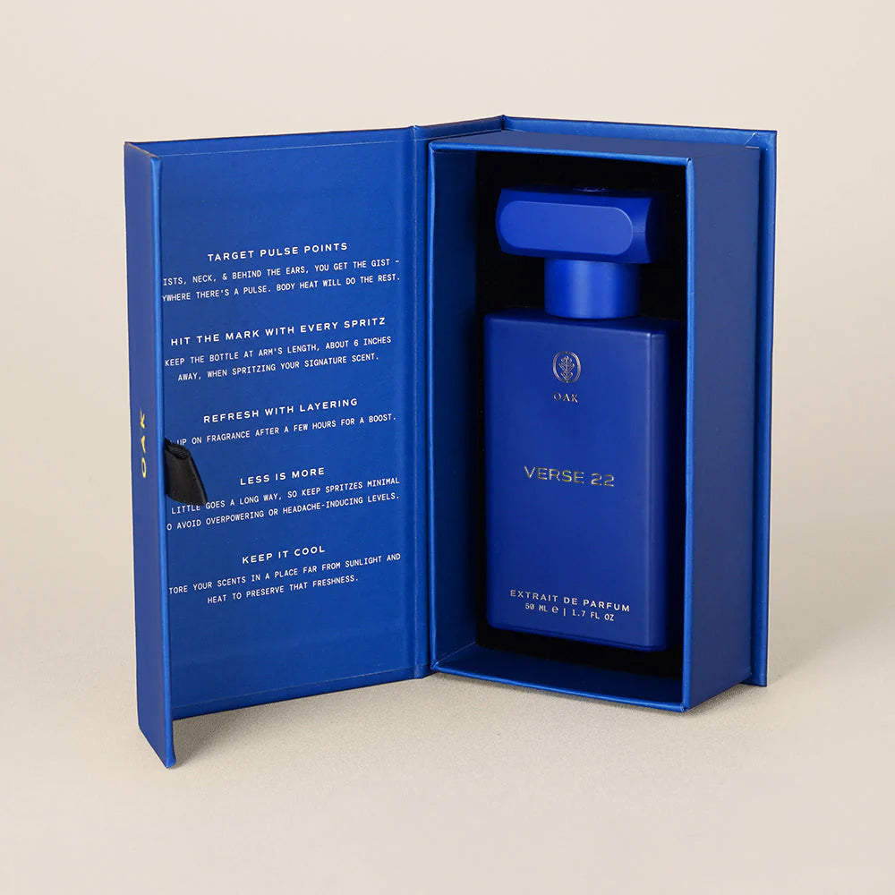 a blue box with a blue bottle inside of it